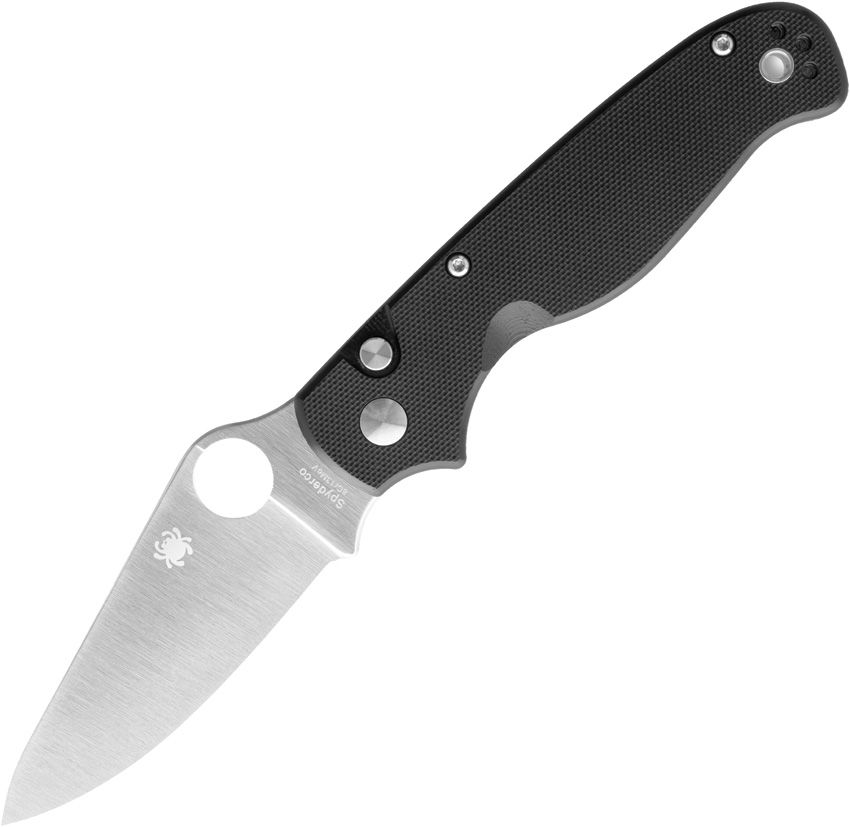 SC275GP: Spyderco ButtonUp button lock, black G10 handle, 3.25" satin 8Cr13MoV blade
