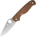SC275GPBN: Spyderco ButtonUp button lock, brown G10 handle, 3.25" satin 8Cr13MoV blade