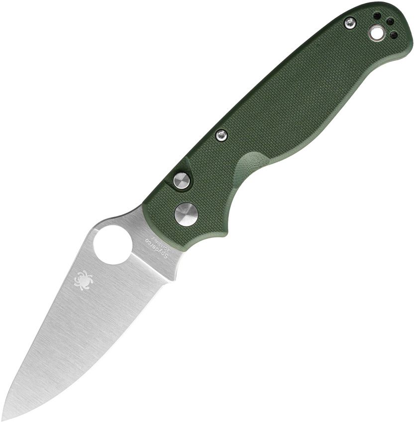SC275GPGR: Spyderco ButtonUp button lock, OD green G10 handle, 3.25" satin 8Cr13MoV blade