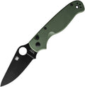 SC275GPGRBK: Spyderco ButtonUp button lock, OD green G10 handle, 3.25" black coated 8Cr13MoV blade