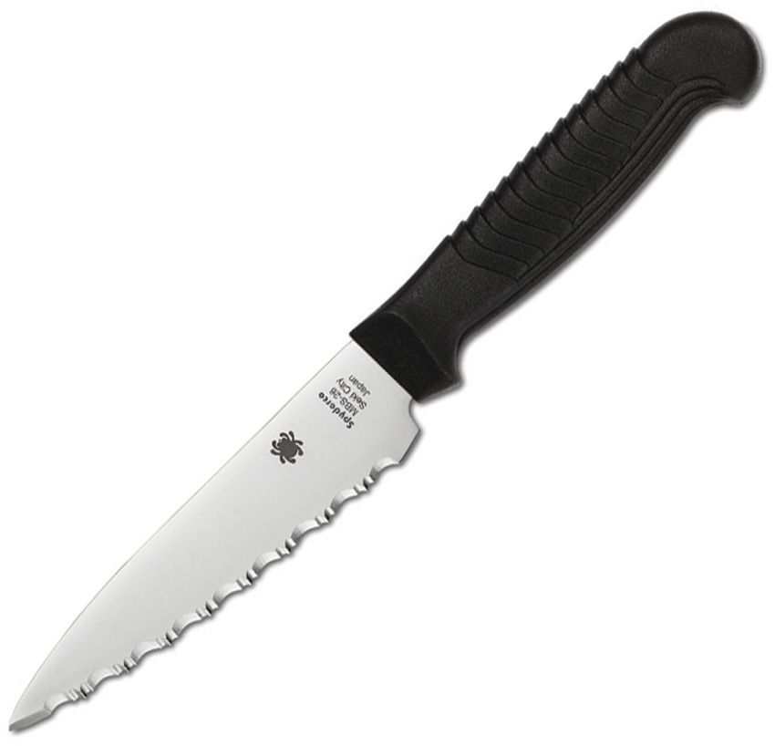 SCK05SBK: Spyderco Paring Knife SpyderEdge, black polypropylene handle, 4.5" satin serrated MBS26 blade