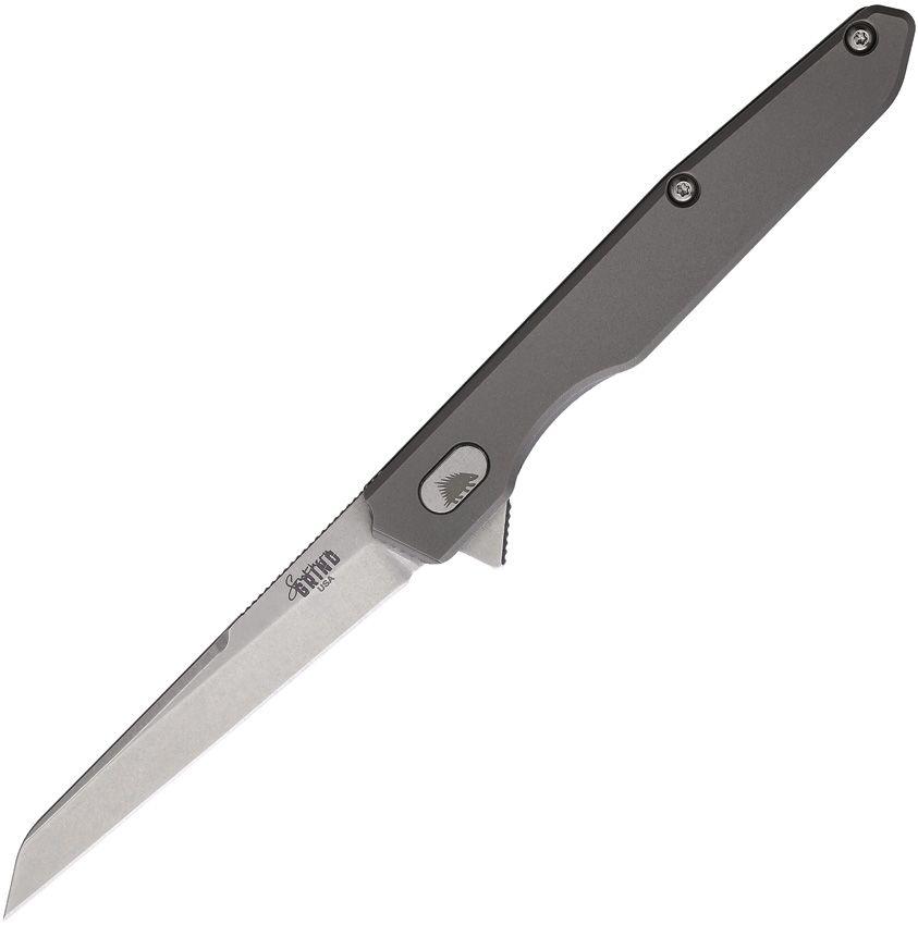 SG21641: Southern Grind Quill framelock, satin titanium handle with red spacers, 3" tumbled 14C28N sheepsfoot blade