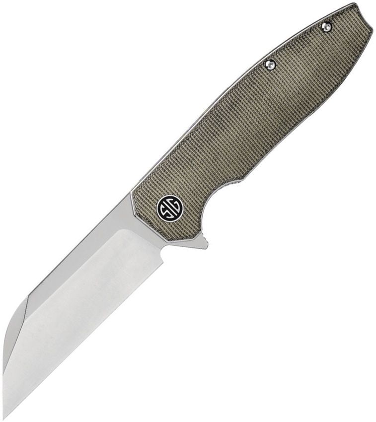 SIGKA7SG: Sig KARAK linerlock, OD green canvas micarta handle, 3.25" satin Nitro V sheepsfoot blade