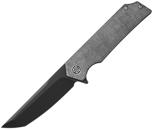 SIGTS8BB: Sig TSURU linerlock, black canvas micarta handle, 3.25" black PVD 154CM tanto blade