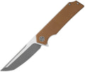 SIGTS8SBRN: Sig TSURU linerlock, coyote brown G10 handle, 3.25" stonewash and satin 154CM tanto blade