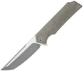 SIGTS8SG: Sig TSURU linerlock, green canvas micarta handle, 3.25" stonewash and satin 154CM tanto blade