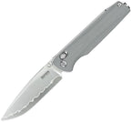 SRM258LGK2: SRM Knives Terrier Ambi Lock, gray G10 handle, 3.63" stonewash laminated 140Cr drop point blade