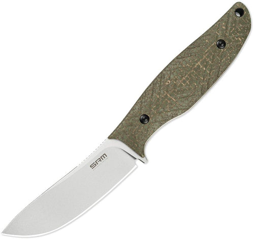 SRM605TMP: SRM Knives Fossa fixed blade, green linen micarta handle, 3.38" bead blast 14C28N upswept blade