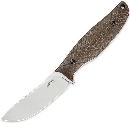 SRM605TMW: SRM Knives Fossa fixed blade, tan linen micarta handle, 3.38" bead blast 14C28N upswept blade