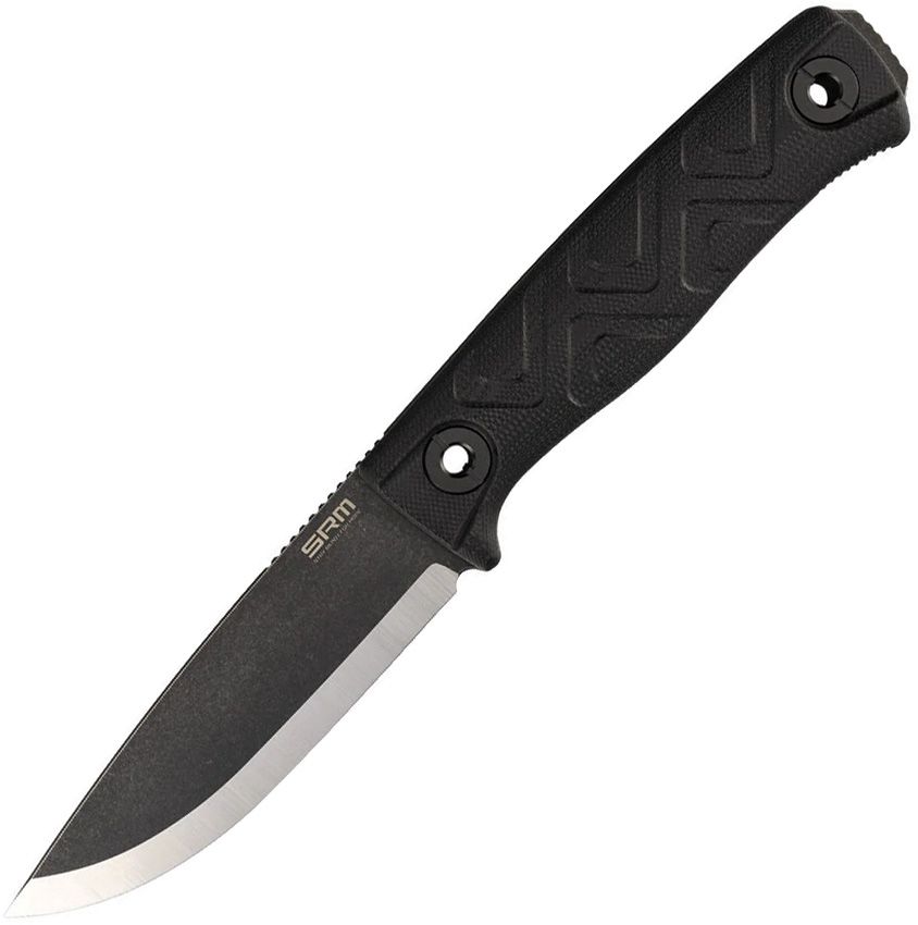SRM702TGB: SRM Knives Bushcraft fixed blade, black G10 handle, 3.88" two-tone 14C28N blade