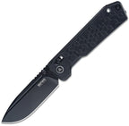 SRM7228BAB2: SRM Knives Rubik Ambi Lock, black textured aluminum handle, 3.5" black titanium coated 14C28N blade
