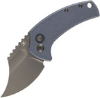 T2144F1: Kansept Wasp button lock, gray G10 handle, 2.38" gray TiNi 154CM Wharncliffe blade
