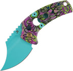 T2144F5: Kansept Wasp button lock, jade G10 handle with Undead print, 2.38" blue coated 154CM Wharncliffe blade