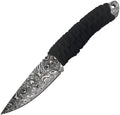 TKF101BKCS: Takumitak Nighthawk fixed blade, black paracord handle, 4.25" Damascus-etched 3Cr13 drop point blade