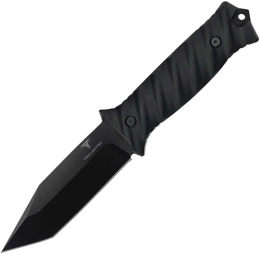 TKF201BK: Takumitak Fulcrum fixed blade, black G10 handle, 4.5" black TiNi D2 tanto blade