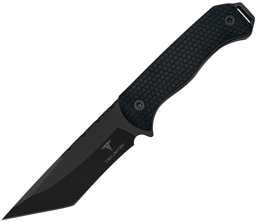TKF312: Takumitak Scalpel fixed blade, black FRN handle, 4.5" black oxide 3Cr13 modified tanto blade