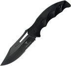 TKF317: Takumitak Obsidian fixed blade, black FRN handle, 4.25" black oxide 3Cr13 clip point blade