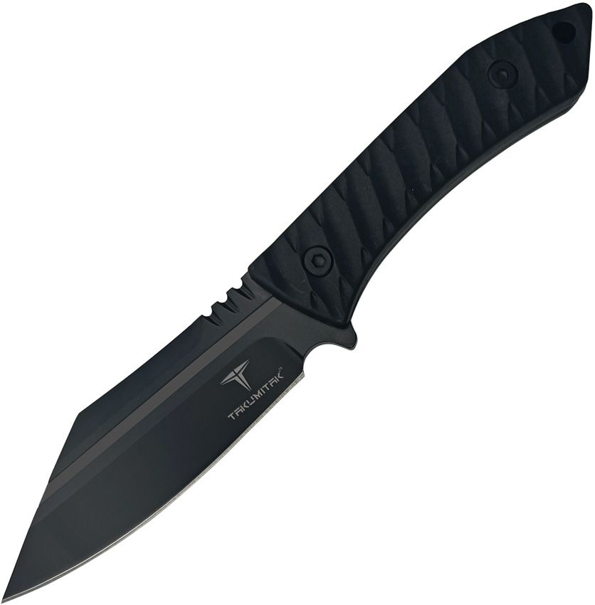 TKF318: Takumitak Asym fixed blade, black FRN handle, 4.5" black oxide 3Cr13 sheepsfoot blade