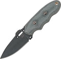 Tops Covert Anti-Terrorism fixed blade knife with black coated blade and gray canvas handle displayed at angle.