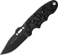 Tops CAT-Covert Anti Terrorism fixed blade knife with black coated blade and textured black handle, displayed at angle.