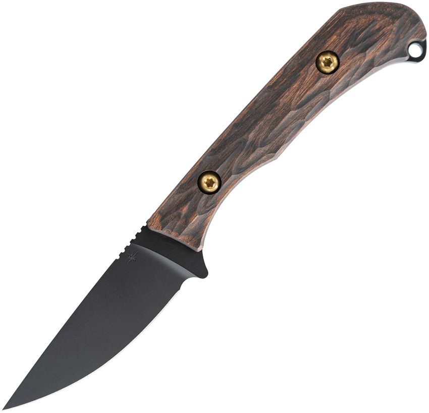 TR08509: Toor Barrow fixed blade, sculpted walnut handle, 2.88" black Gun-Kote MagnaCut drop point blade