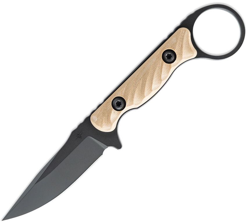 TR23847: Toor Jank Shank S fixed blade, Flat Dark Earth G10 handle with finger ring, 3" black Gun-Kote CPM-M4 blade