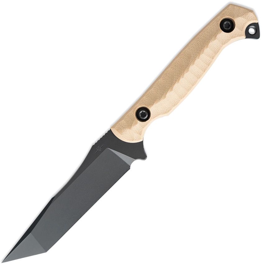 TR23857: Toor Krypteia T fixed blade, Flat Dark Earth sculpted G10 handle, 4" black coated CPM-M4 tanto blade