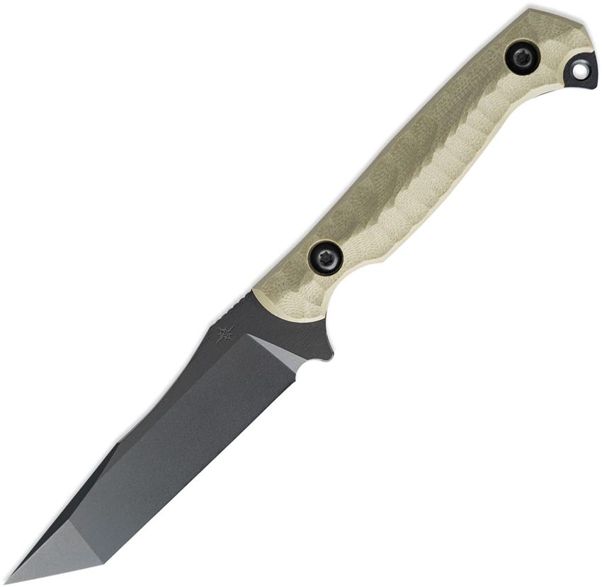 TR23858: Toor Krypteia T fixed blade, Ranger Green sculpted G10 handle, 4" black coated CPM-M4 tanto blade