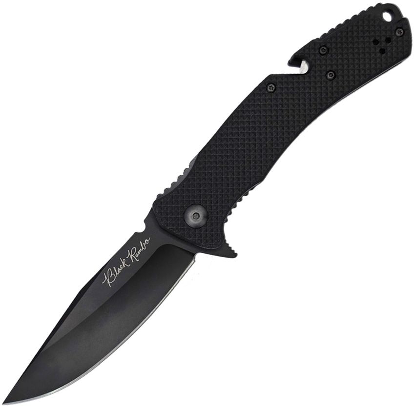 VNI35FPBBK: V Nives Black Rambo Utility Pro folder, black textured FRN handle, 3.75" black PVD 420HC clip point blade