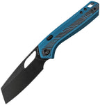 VOSA1811: Vosteed Kroc 329 Top linerlock, blue aluminum handle with Topo G10 inlay, 3.25" black stonewash S35VN sheepsfoot blade