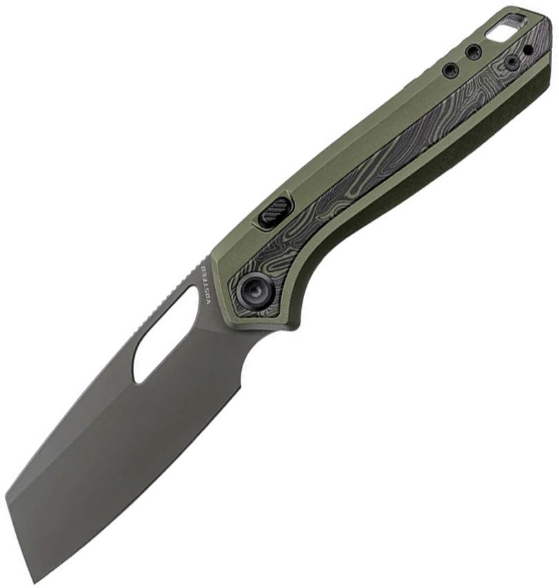 VOSA1812: Vosteed Kroc 329 Top linerlock, olive aluminum handle with Topo G10 inlay, 3.25" Destroyer Gray S35VN sheepsfoot blade