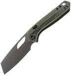 VOSA1812: Vosteed Kroc 329 Top linerlock, olive aluminum handle with Topo G10 inlay, 3.25" Destroyer Gray S35VN sheepsfoot blade