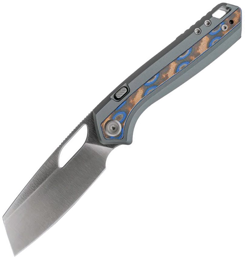 Vosteed Kroc 329 Top Linerlock folding knife with S35VN blade and gray aluminum handle with Ocean micarta inlay (VOSA1813)