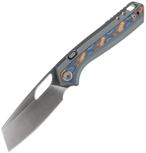 Vosteed Kroc 329 Top Linerlock folding knife with S35VN blade and gray aluminum handle with Ocean micarta inlay (VOSA1813)