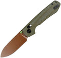 VOSA4905: Vosteed Raccoon ModSwap crossbar lock, green canvas micarta handle, 3.25" copper anodized Nitro V blade