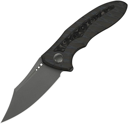 We Knife VARG framelock folding knife with stonewash MagnaCut blade and tiger stripe titanium rose CF handle (WE250743)