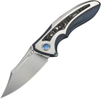 We Knife VARG framelock folding knife with satin MagnaCut blade and blue titanium aluminum foil CF handle (WE250744)