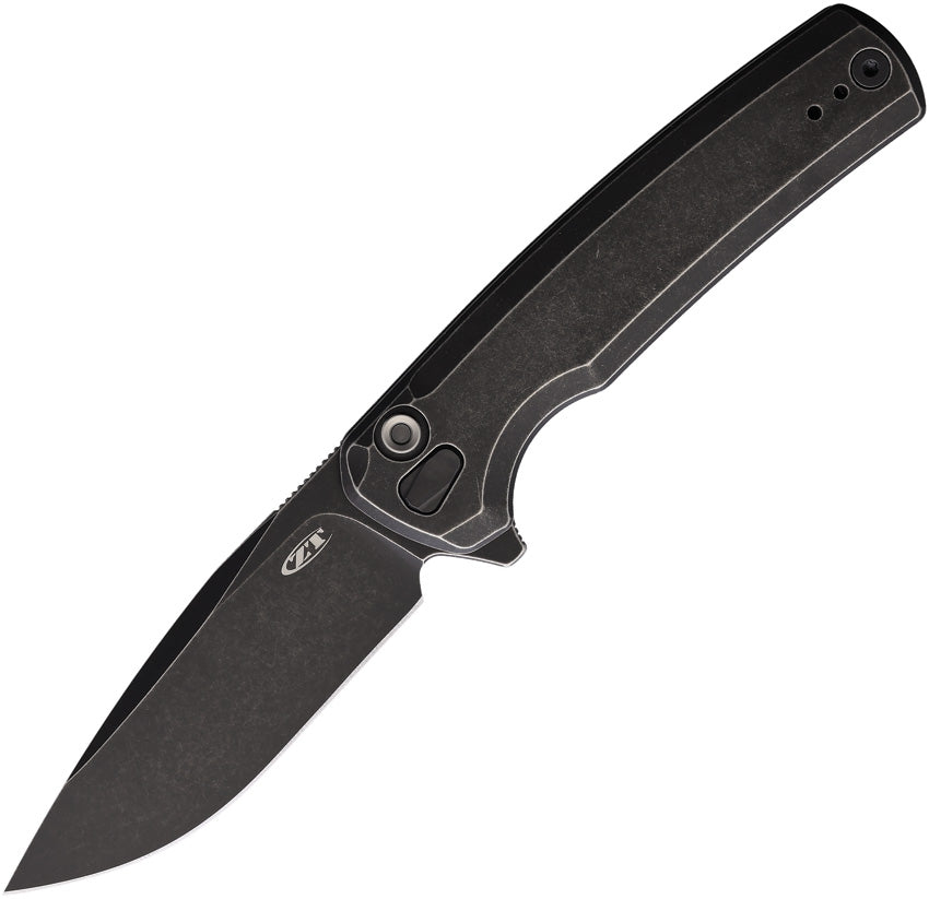 ZT0044BW: Zero Tolerance 0044 button lock, BlackWash titanium handle, 3.25" BlackWash S45VN drop point blade