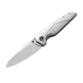 KCK0031: KniClad Zen linerlock, silver gray titanium handle, 3.39" nano-ceramic M390 reverse tanto blade