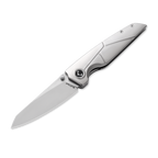 KCK0031: KniClad Zen linerlock, silver gray titanium handle, 3.39" nano-ceramic M390 reverse tanto blade